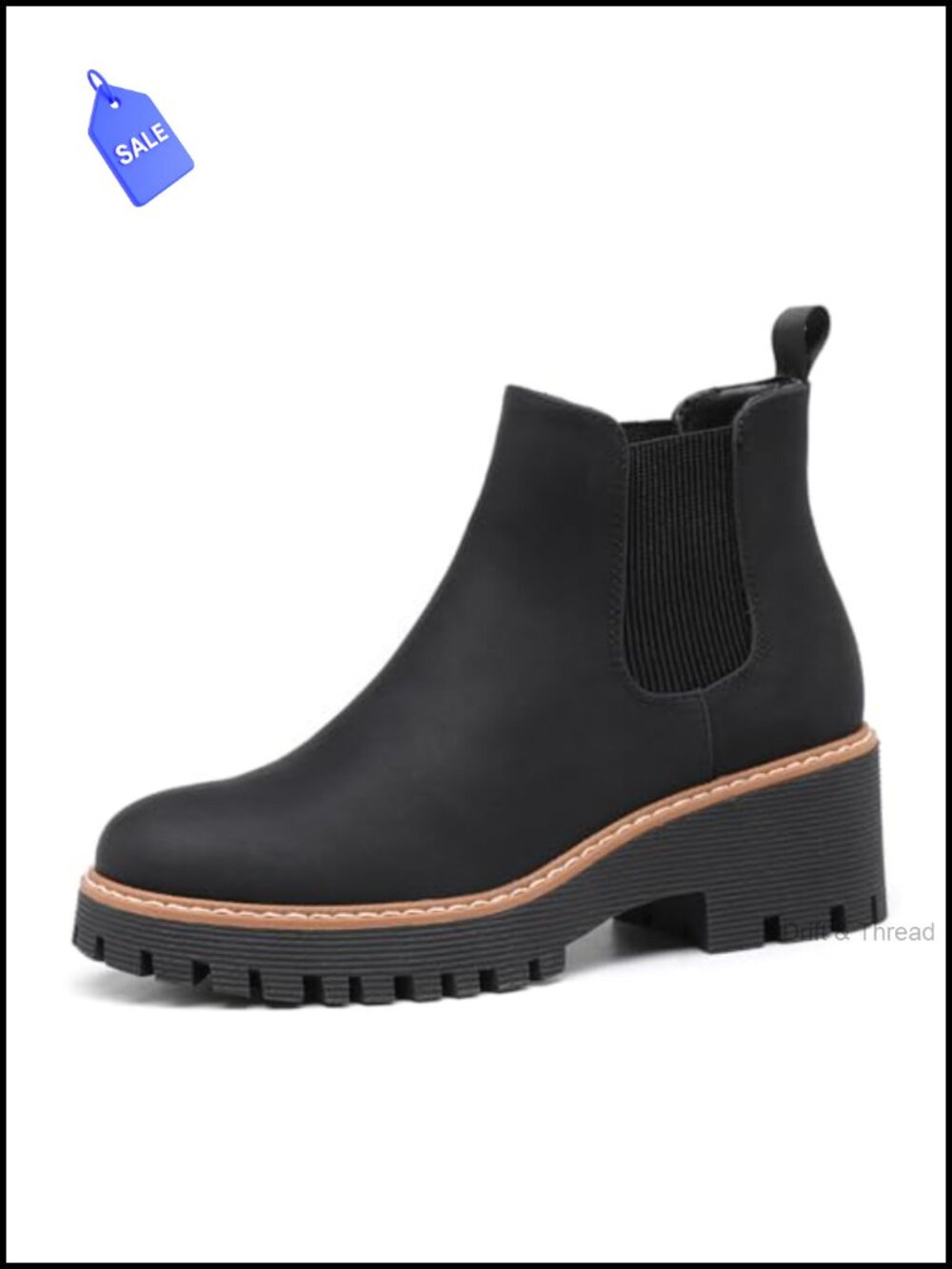 Chunky Platform Chelsea Ankle Boots Low Wedge Heel